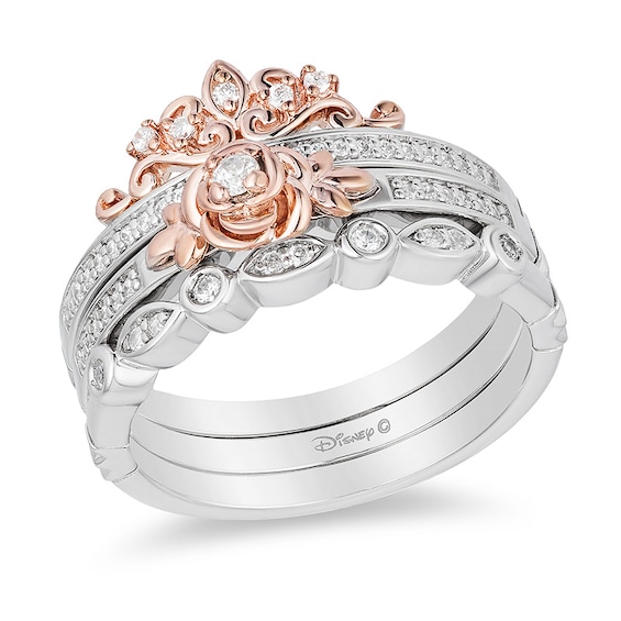 Previously Owned - Enchanted Disney Belle 1/5 CT. T.w. Diamond Rose Band Set in Sterling Silver and 10K Rose Gold