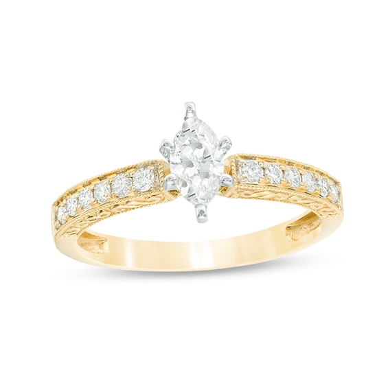 Previously Owned - 1/2 CT. T.w. Marquise Diamond Filigree Vintage-Style Engagement Ring in 14K Gold (I/I1)