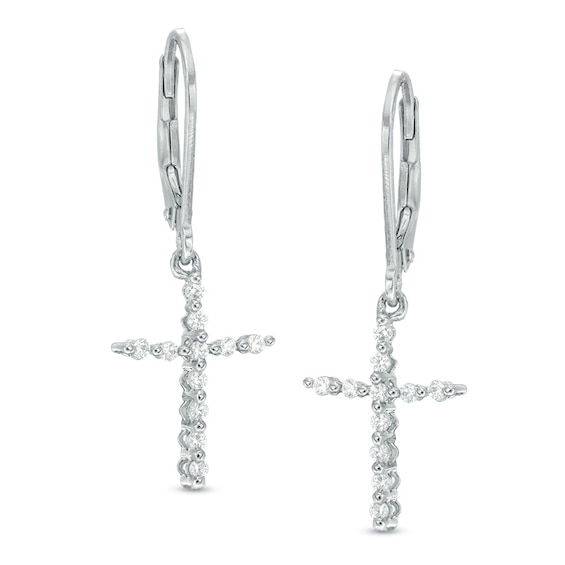 Previously Owned - 1/4 CT. T.w. Diamond Cross Drop Earrings in 10K White Gold