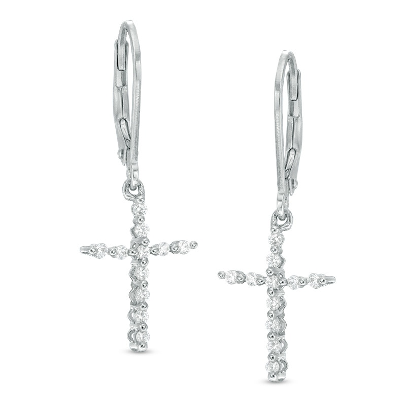 Main Image 1 of Previously Owned - 1/4 CT. T.W. Diamond Cross Drop Earrings in 10K White Gold