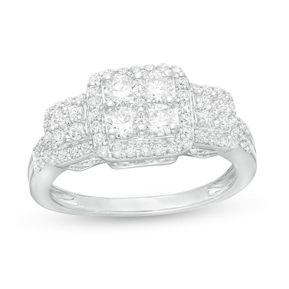 Previously Owned - 1 CT. T.w. Quad Diamond Past Present Future® Frame Engagement Ring in 10K White Gold