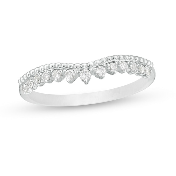 Previously Owned - 1/6 CT. T.w. Diamond Beaded Edge Contour Anniversary Band in 14K White Gold