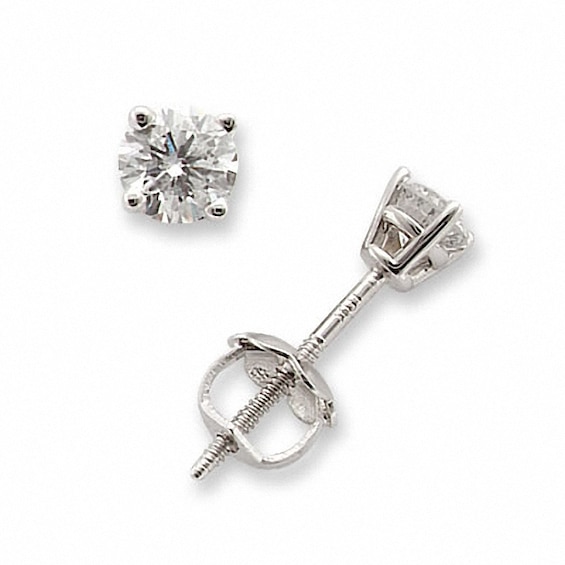 Previously Owned - 1/4 CT. T.w. Diamond Solitaire Stud Earrings in 14K White Gold (I/I1)