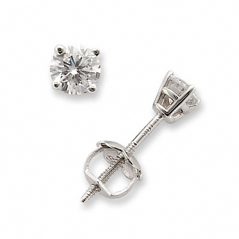 Main Image 1 of Previously Owned - 1/4 CT. T.W. Diamond Solitaire Stud Earrings in 14K White Gold (I/I1)