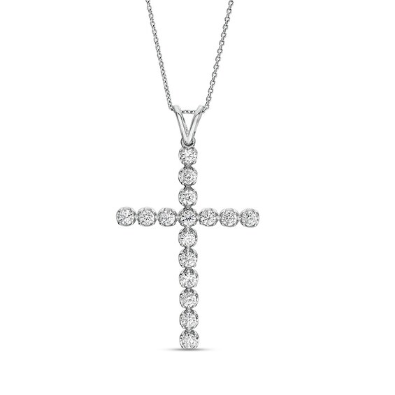 Previously Owned - 1 CT. T.w. Lab-Grown Diamond Cross Pendant in 14K White Gold (F/Si2)