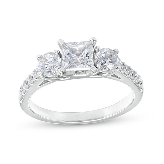 Previously Owned - 1-1/2 CT. T.w. Princess-Cut Diamond Past Present Future® Engagement Ring in 14K White Gold