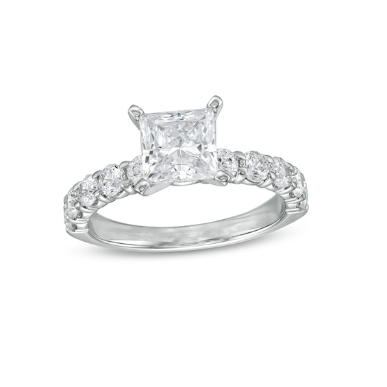 Previously Owned - 2-1/2 CT. T.w. Princess-Cut Diamond Engagement Ring in 14K White Gold (I/I2)