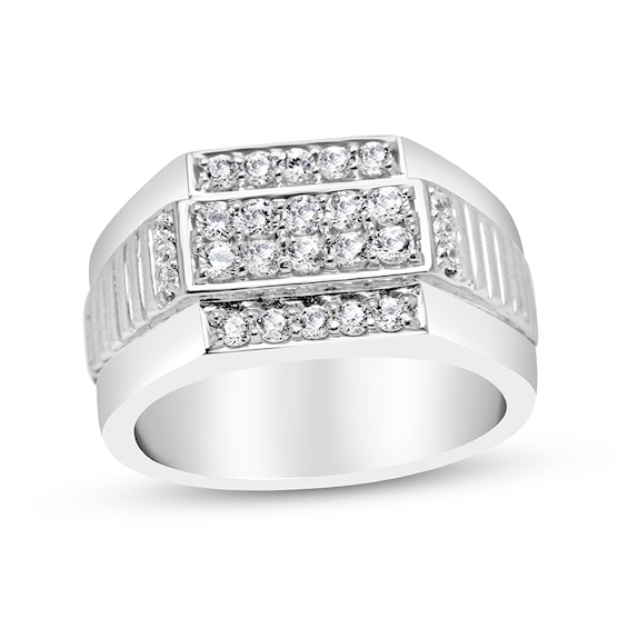 Previously Owned - 1 CT. T.w. Diamond Multi-Row Ribbed Shank Ring in Sterling Silver