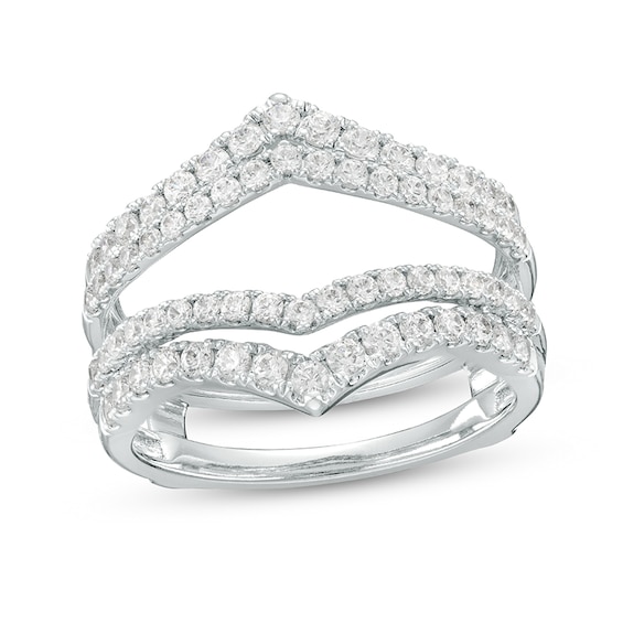Previously Owned - 1 CT. T.w. Diamond Double Row Chevron Solitaire Enhancer in 14K White Gold
