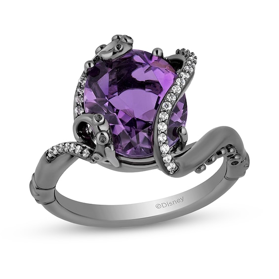 Previously Owned - Enchanted Disney Villains Ursula Oval Amethyst and 1/10 CT. T.w. Diamond Ring in Sterling Silver