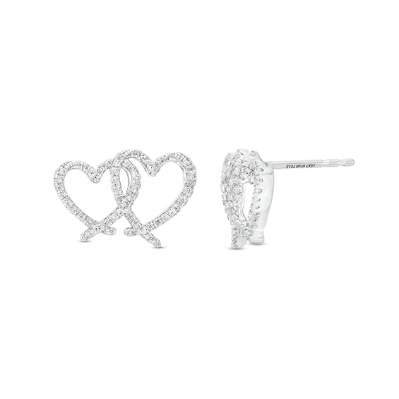 Previously Owned - Vera Wang Love Collection 1/4 CT. T.w. Diamond Interlocking Hearts Stud Earrings in Sterling Silver