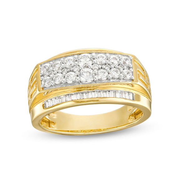 Previously Owned - 1 CT. T.w. Diamond Raised Double Row Greek Key Ring in 10K Gold
