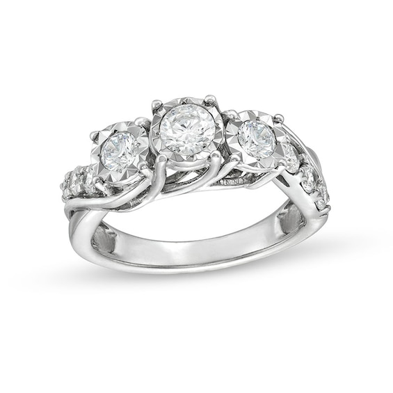 Previously Owned - 1 CT. T.w. Diamond Past Present Future® Engagement Ring in 10K White Gold (I/I3)