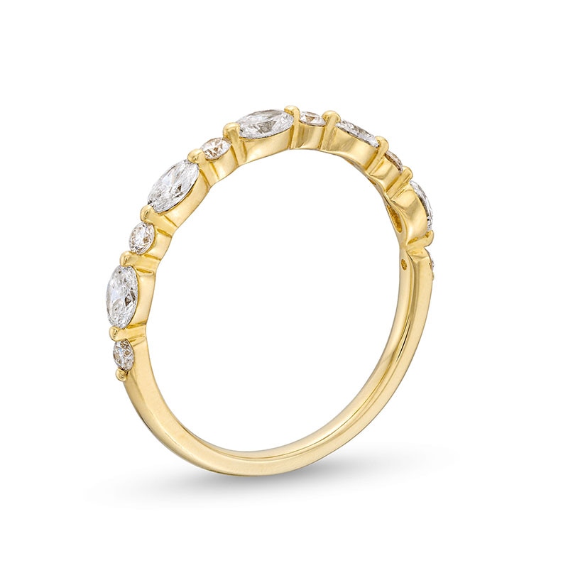 Main Image 3 of Previously Owned - 5/8 CT. T.W. Oval and Round Diamond Alternating Anniversary Band in 14K Gold (I/SI2)