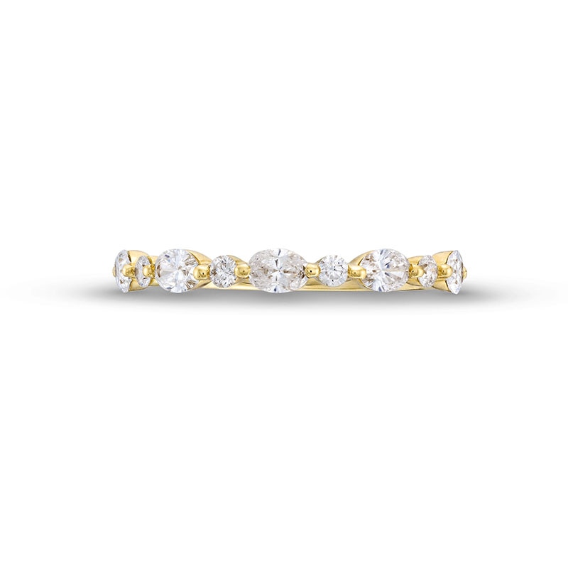 Main Image 4 of Previously Owned - 5/8 CT. T.W. Oval and Round Diamond Alternating Anniversary Band in 14K Gold (I/SI2)