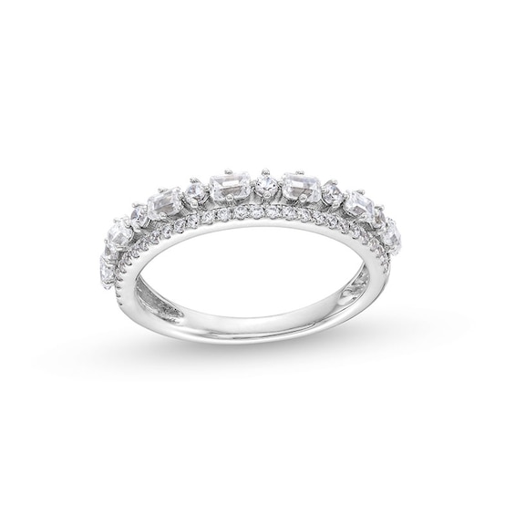 Previously Owned - 5/8 CT. T.w. Emerald-Cut and Round Diamond Alternating Double Row Anniversary Band in 14K White Gold