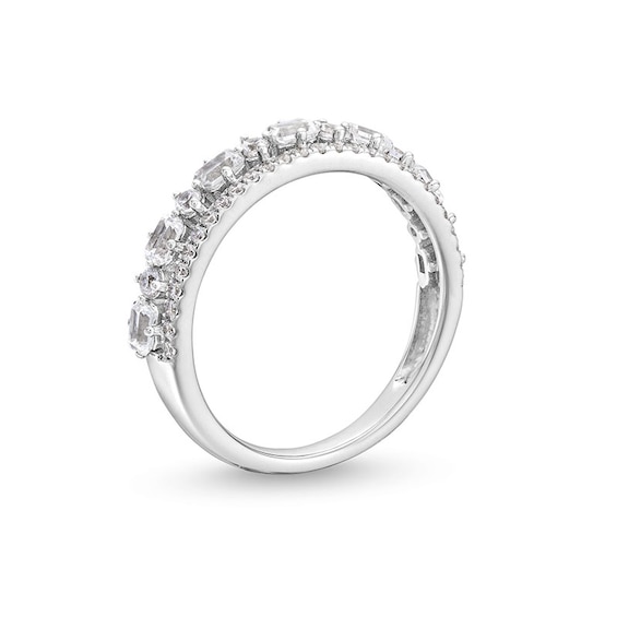 Previously Owned - 5/8 CT. T.w. Emerald-Cut and Round Diamond Alternating Double Row Anniversary Band in 14K White Gold