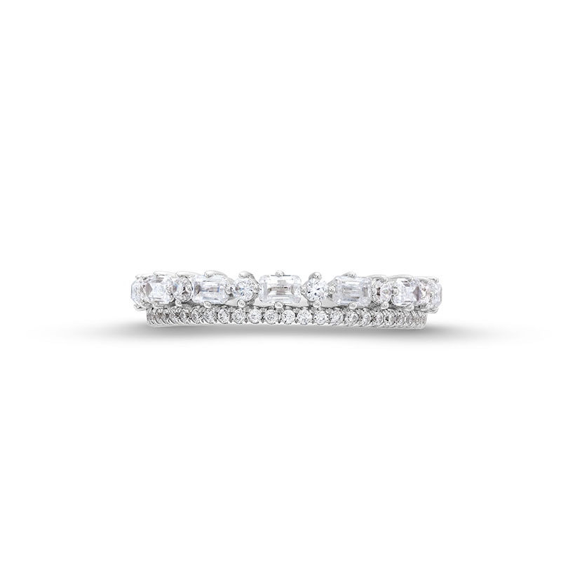 Main Image 4 of Previously Owned - 5/8 CT. T.W. Emerald-Cut and Round Diamond Alternating Double Row Anniversary Band in 14K White Gold
