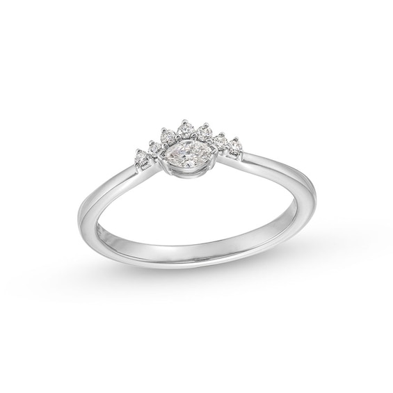 Previously Owned - 1/6 CT. T.w. Marquise and Round Diamond Sunburst Contour Promise Ring in 10K White Gold