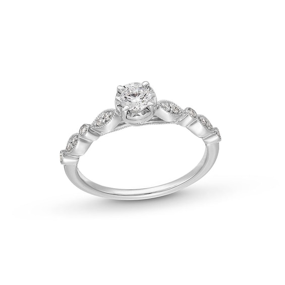 Previously Owned - 1/3 CT. T. W. Diamond Vintage-Style Engagement Ring in 14K White Gold