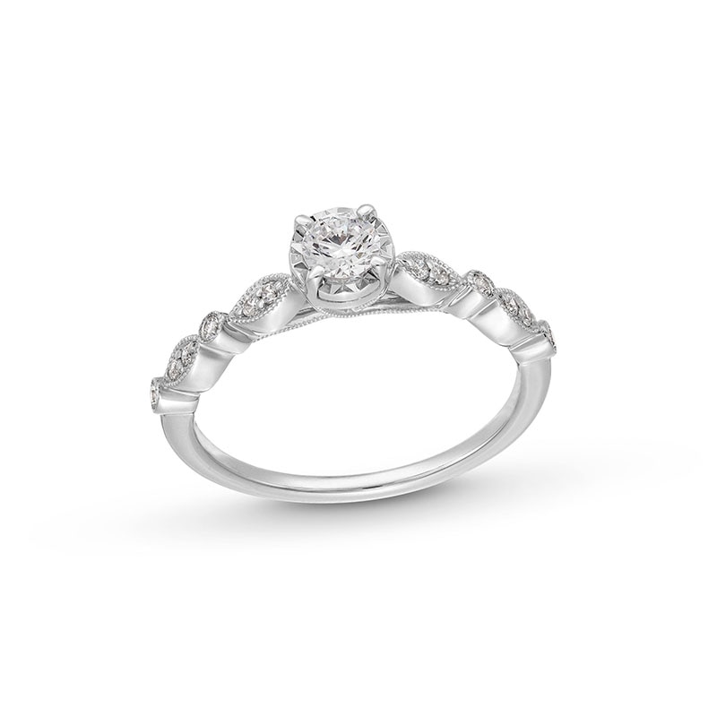 Main Image 1 of Previously Owned - 1/3 CT. T. W. Diamond Vintage-Style Engagement Ring in 14K White Gold
