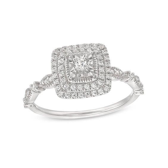 Previously Owned - 1/4 CT. T.w. Princess-Cut Diamond Double Frame Vintage-Style Engagement Ring in 10K White Gold