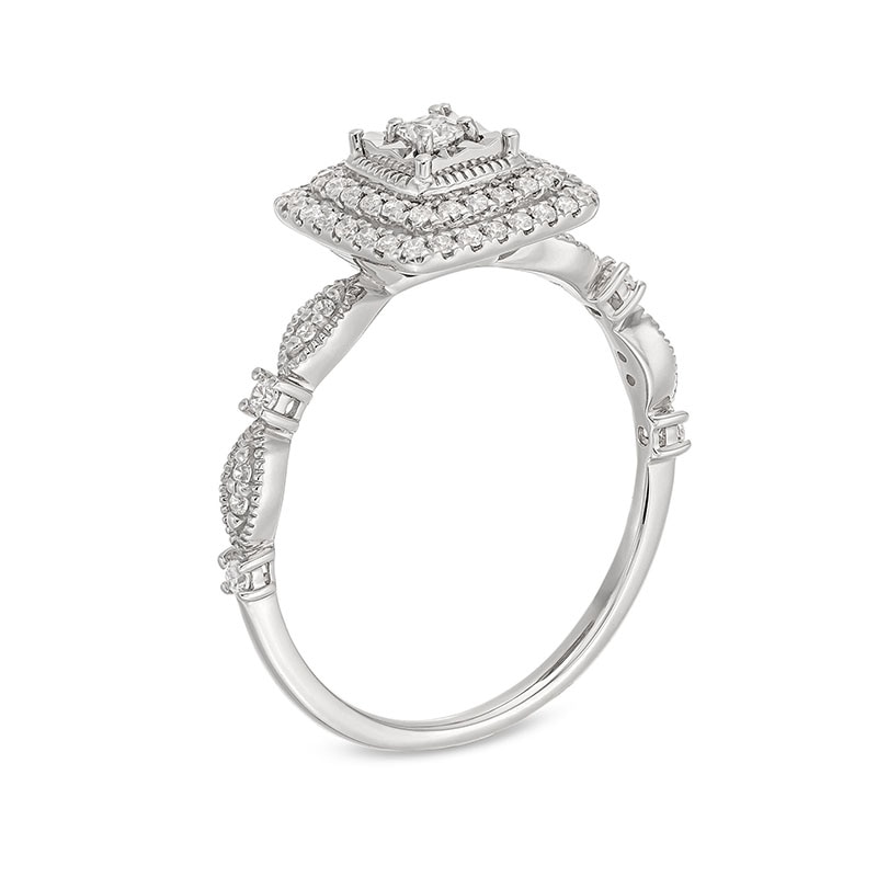 Main Image 2 of Previously Owned - 1/4 CT. T.W. Princess-Cut Diamond Double Frame Vintage-Style Engagement Ring in 10K White Gold