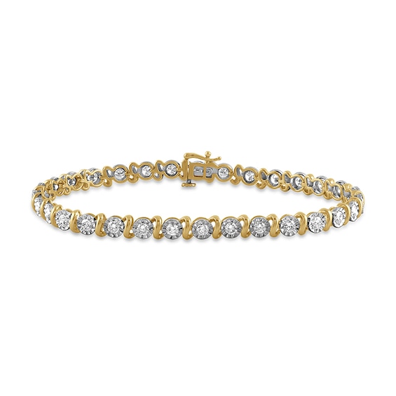 Previously Owned - 2 CT. T.w. Lab-Grown Diamond "S" Tennis Bracelet in Sterling Silver with 24K Gold Plate - 7.25"