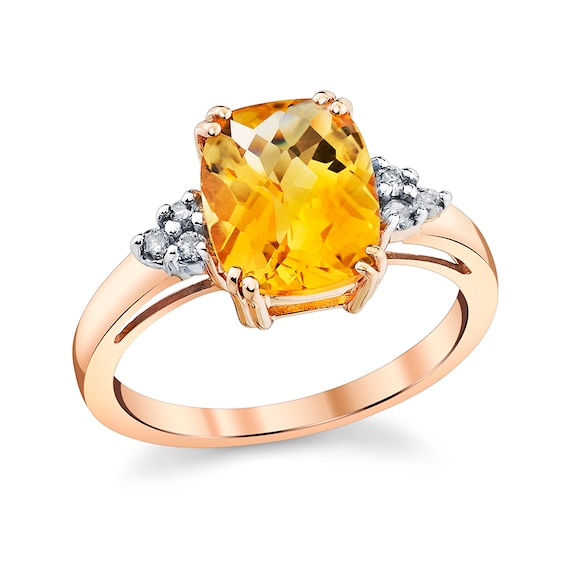 Previously Owned - Elongated Cushion-Shaped Citrine and 1/10 CT. T.w. Diamond Tri-Sides Ring in 14K Rose Gold