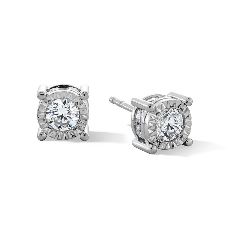 Main Image 1 of Previously Owned - 1 CT. T.W. Diamond Miracle Solitaire Stud Earrings in 14K White Gold