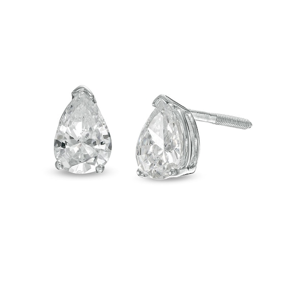 Previously Owned - 1 CT. T.w. Pear-Shaped Lab-Grown Diamond Solitaire Stud Earrings in 14K White Gold (F/Si2)