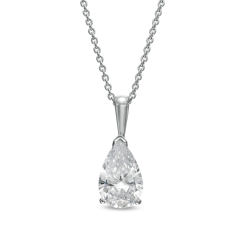 Main Image 1 of Previously Owned - 1 CT. Pear-Shaped Lab-Grown Diamond Solitaire Pendant in 14K White Gold (F/SI2)