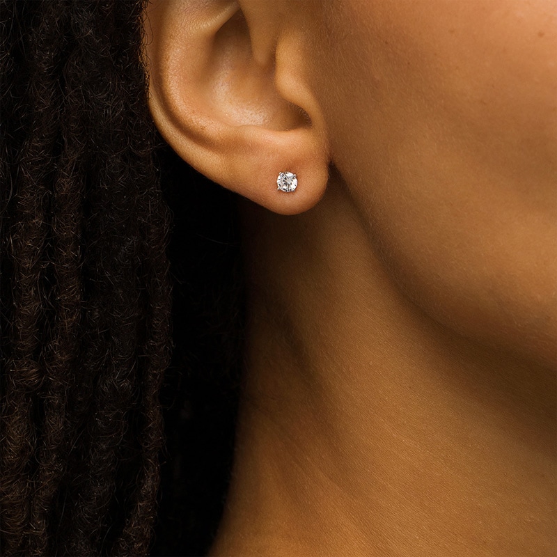 Main Image 2 of Previously Owned - 1/2 CT. T.W. Lab-Grown Diamond Solitaire Stud Earrings in 14K White Gold (F/SI2)