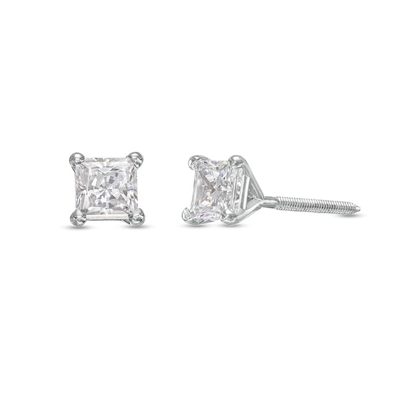 Previously Owned - 1/2 CT. T.w. Princess-Cut Lab-Grown Diamond Solitaire Stud Earrings in 14K White Gold (F/Si2)