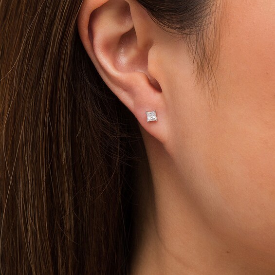 Previously Owned - 1/2 CT. T.w. Princess-Cut Lab-Grown Diamond Solitaire Stud Earrings in 14K White Gold (F/Si2)