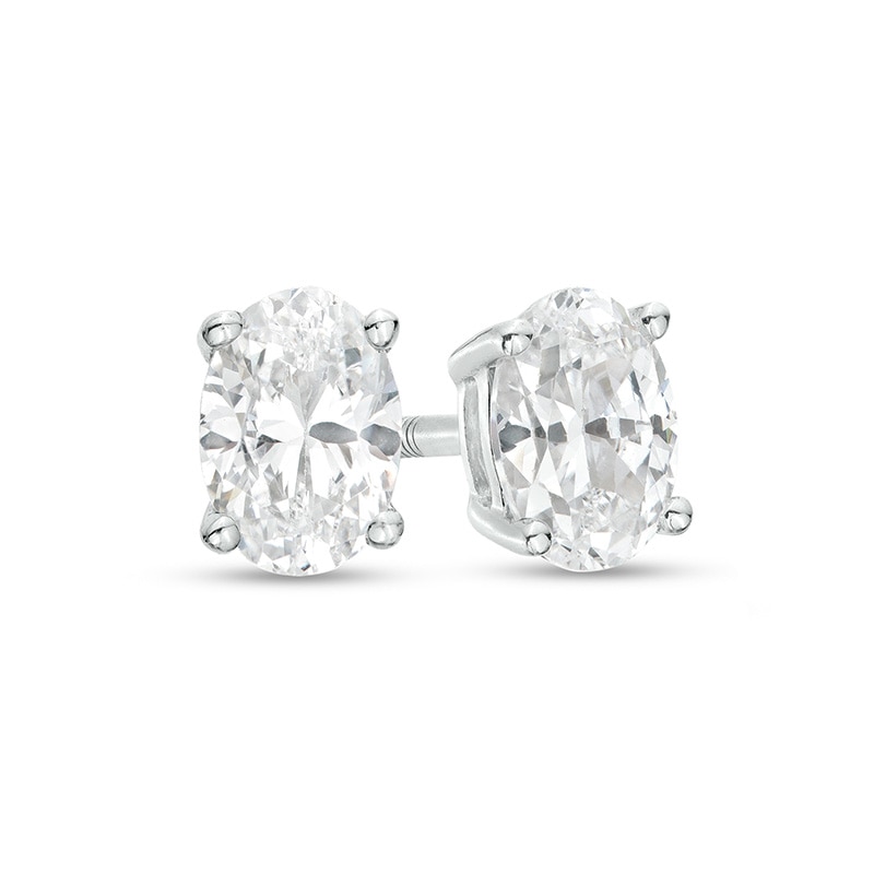 Main Image 1 of Previously Owned - 1/2 CT. T.W. Oval Lab-Grown Diamond Solitaire Stud Earrings in 14K White Gold (F/SI2)