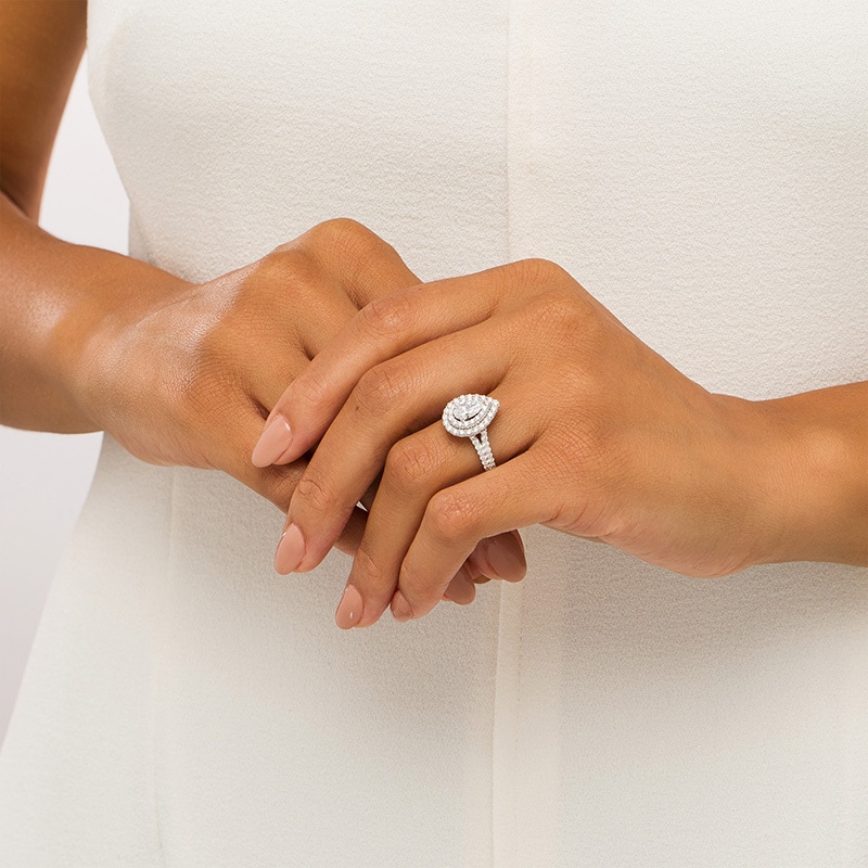 Main Image 2 of Previously Owned - Vera Wang Love Collection 2 CT. T.W. Lab-Grown Diamond Double Frame Engagement Ring in 14K White Gold