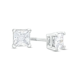 Previously Owned - 3/4 CT. T.W. Princess-Cut Lab-Grown Diamond Solitaire Stud Earrings in 14K White Gold (F/SI2)