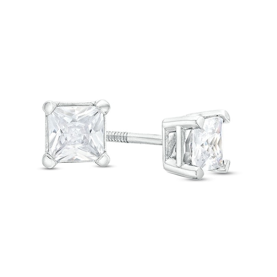 Previously Owned - 3/4 CT. T.w. Princess-Cut Lab-Grown Diamond Solitaire Stud Earrings in 14K White Gold (F/Si2)