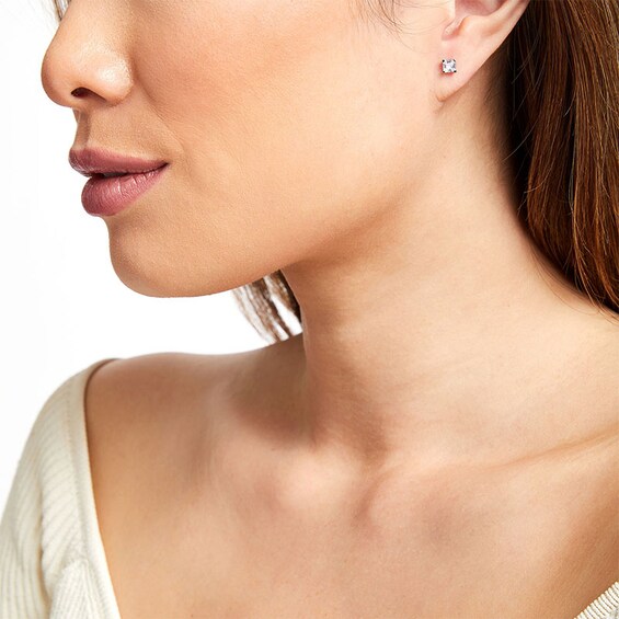 Previously Owned - 3/4 CT. T.w. Princess-Cut Lab-Grown Diamond Solitaire Stud Earrings in 14K White Gold (F/Si2)