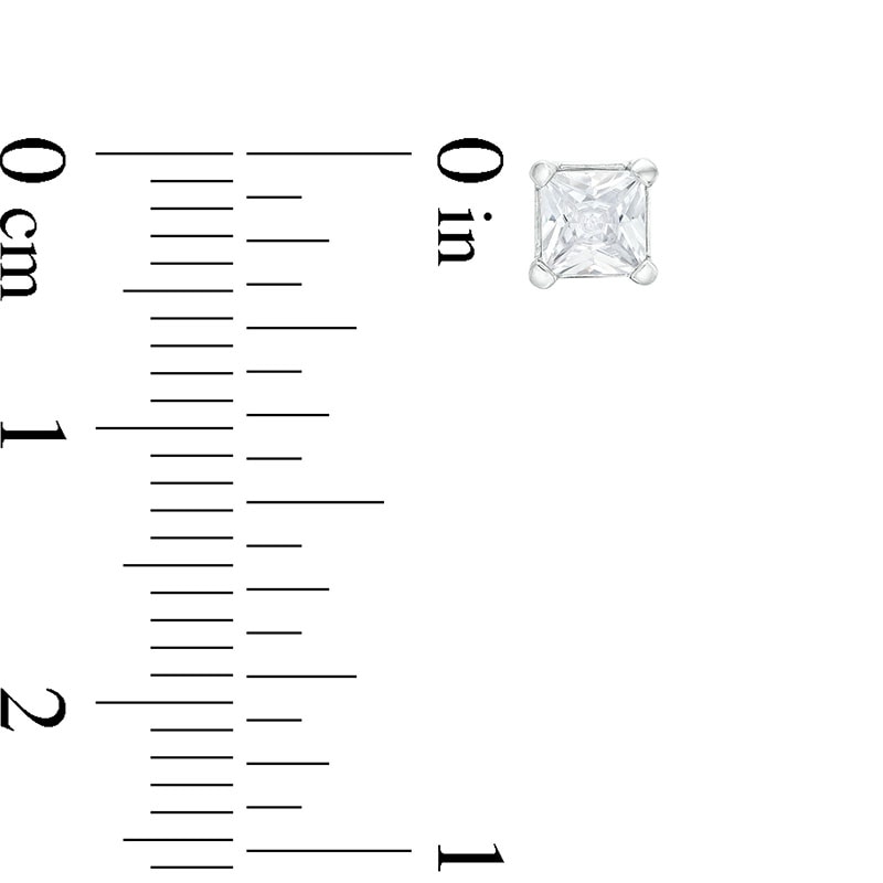 Main Image 3 of Previously Owned - 3/4 CT. T.W. Princess-Cut Lab-Grown Diamond Solitaire Stud Earrings in 14K White Gold (F/SI2)