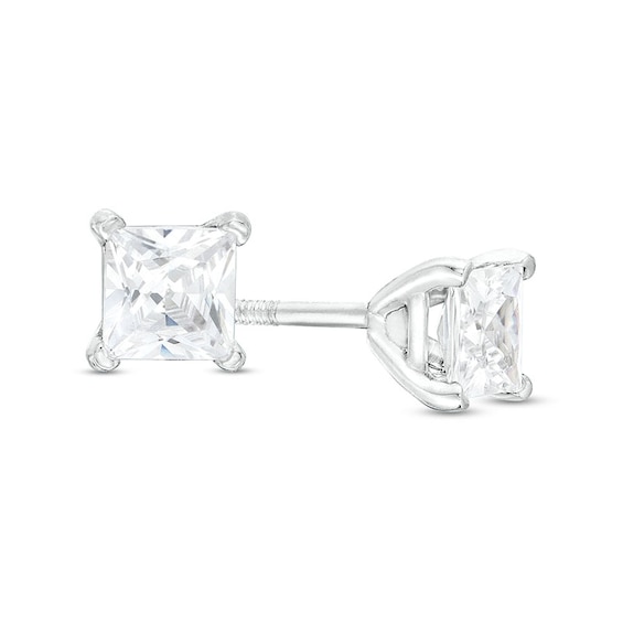 Previously Owned - 3/4 CT. T.w. Princess-Cut Lab-Grown Diamond Solitaire Stud Earrings in 14K White Gold (F/Si2)