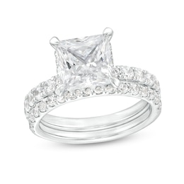 Previously Owned - 3 CT. T.W. Princess-Cut Lab-Grown Diamond Bridal Set in 14K White Gold (I/SI2)