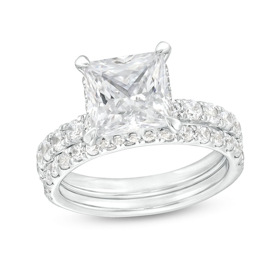 Previously Owned - 3 CT. T.w. Princess-Cut Lab-Grown Diamond Bridal Set in 14K White Gold (I/Si2)