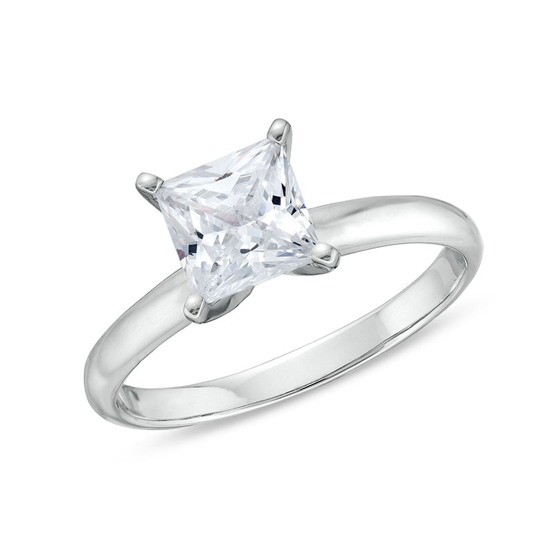 Main Image 1 of Previously Owned - 1-1/2 CT. Princess-Cut Lab-Grown Diamond Solitaire Engagement Ring in 14K White Gold (I/SI2)