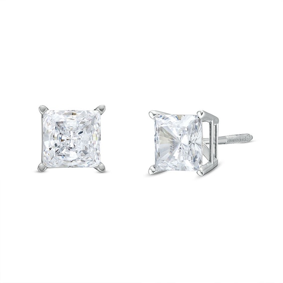 Previously Owned - 2-1/2 CT. T.w. Princess-Cut Lab-Grown Diamond Solitaire Stud Earrings in 14K White Gold (I/Si2)