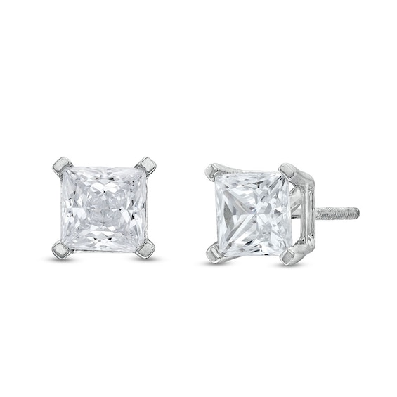 Previously Owned - 2 CT. T.w. Princess-Cut Lab-Grown Diamond Solitaire Stud Earrings in 14K White Gold (I/Si2)