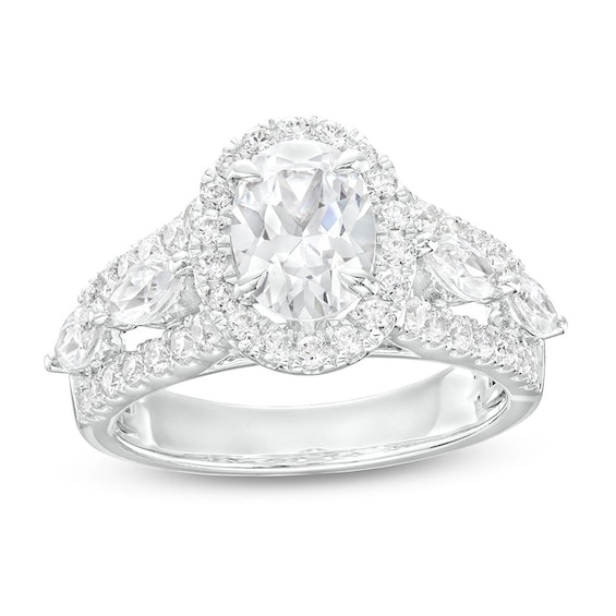 Previously Owned - 2-1/2 CT. T.w. Oval Lab-Grown Diamond Frame Triple Row Engagement Ring in 14K White Gold (F/Vs2)
