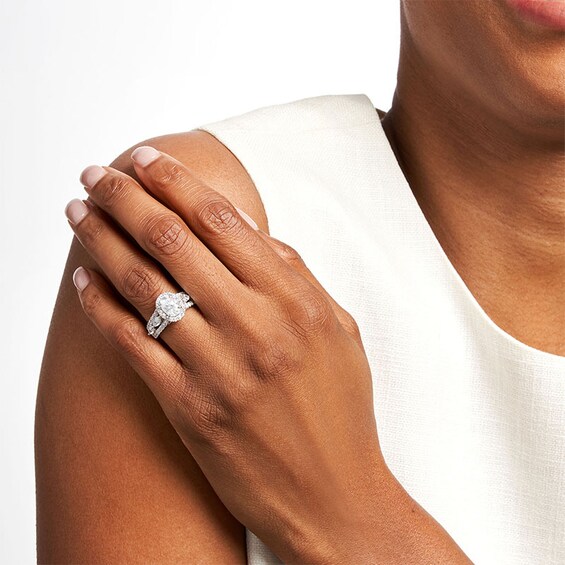 Previously Owned - 2-1/2 CT. T.w. Oval Lab-Grown Diamond Frame Triple Row Engagement Ring in 14K White Gold (F/Vs2)