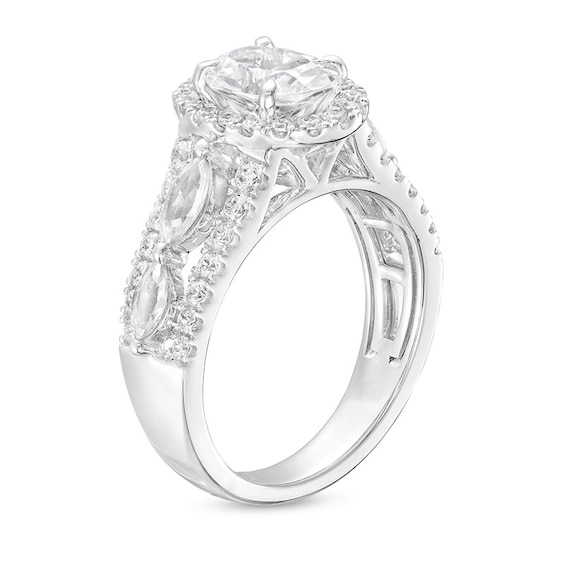 Previously Owned - 2-1/2 CT. T.w. Oval Lab-Grown Diamond Frame Triple Row Engagement Ring in 14K White Gold (F/Vs2)